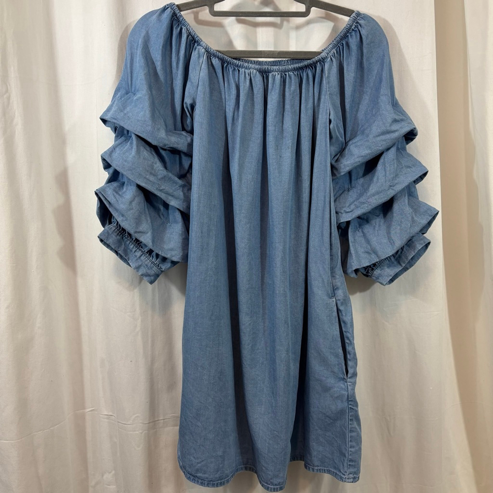 Zara Ruffle Sleeve Off Shoulder Dress XS – Lyocell Denim Look